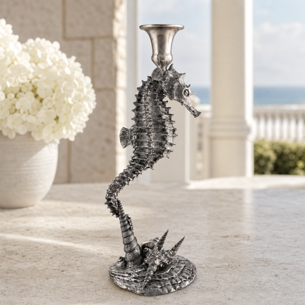 Pewter Seahorse Candlestick