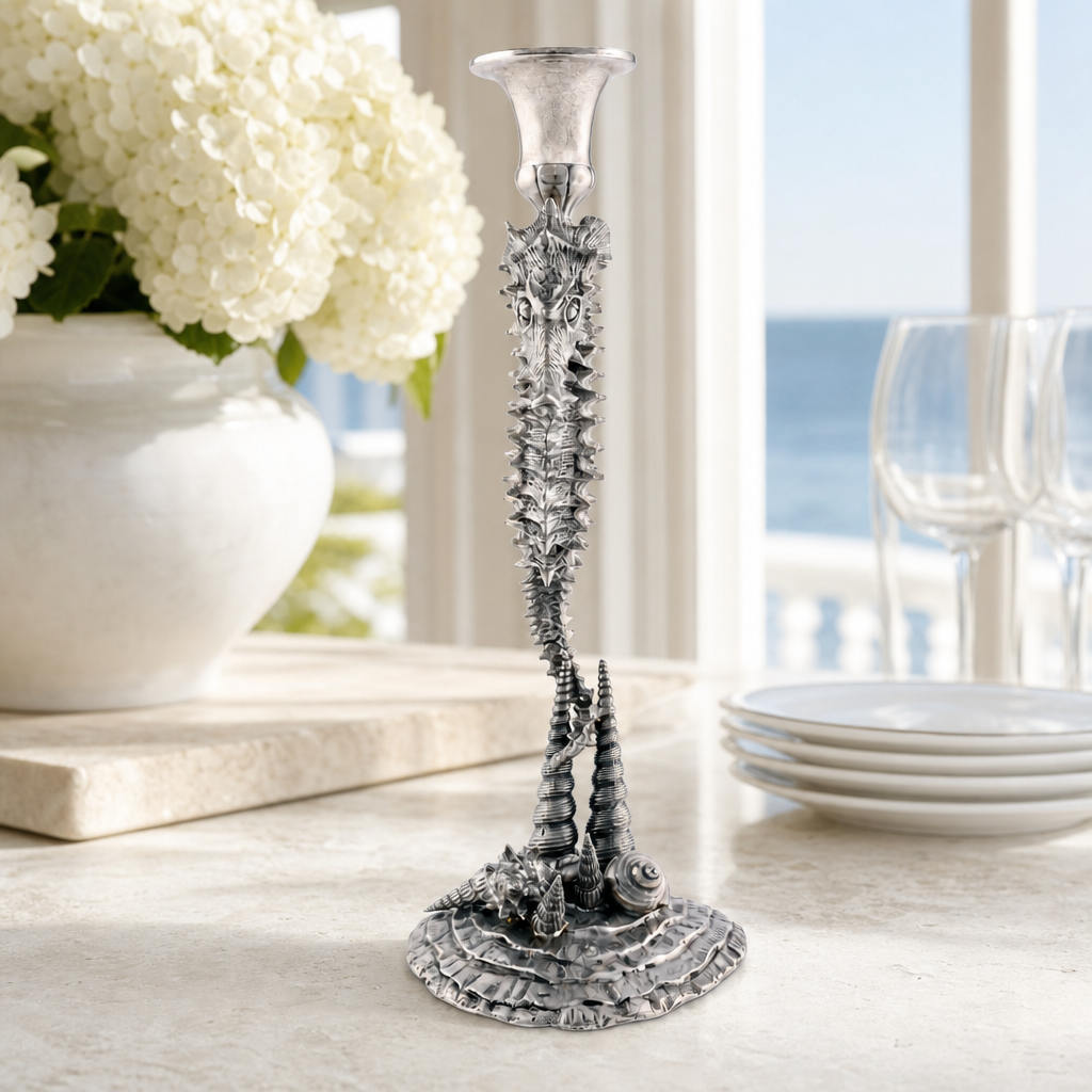 Pewter Seahorse Candlestick