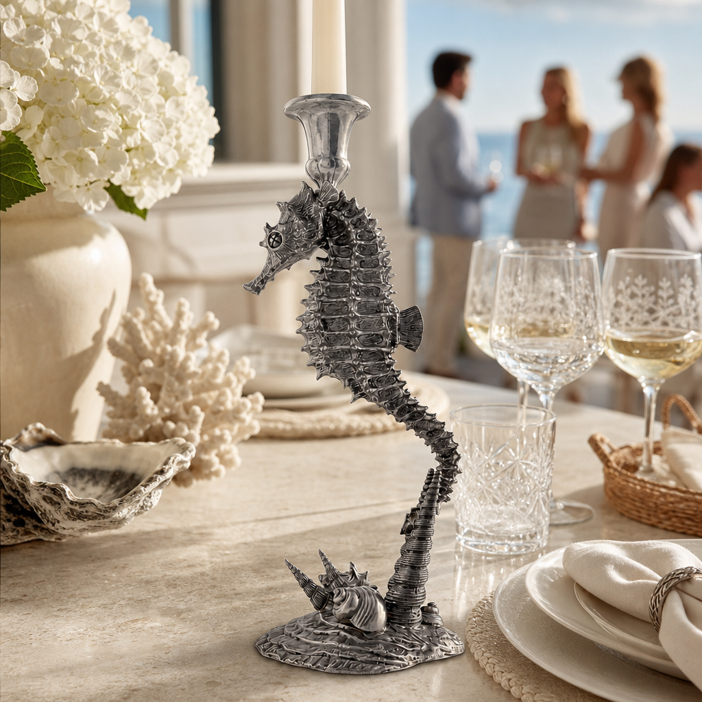 Pewter Seahorse Candlestick