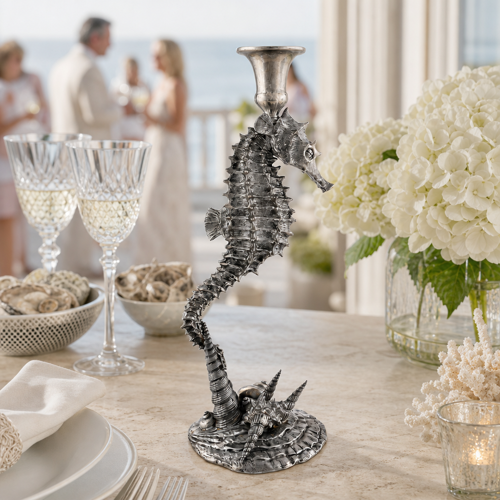 Pewter Seahorse Candlestick