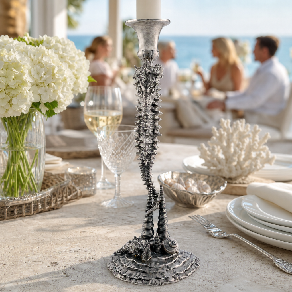 Pewter Seahorse Candlestick