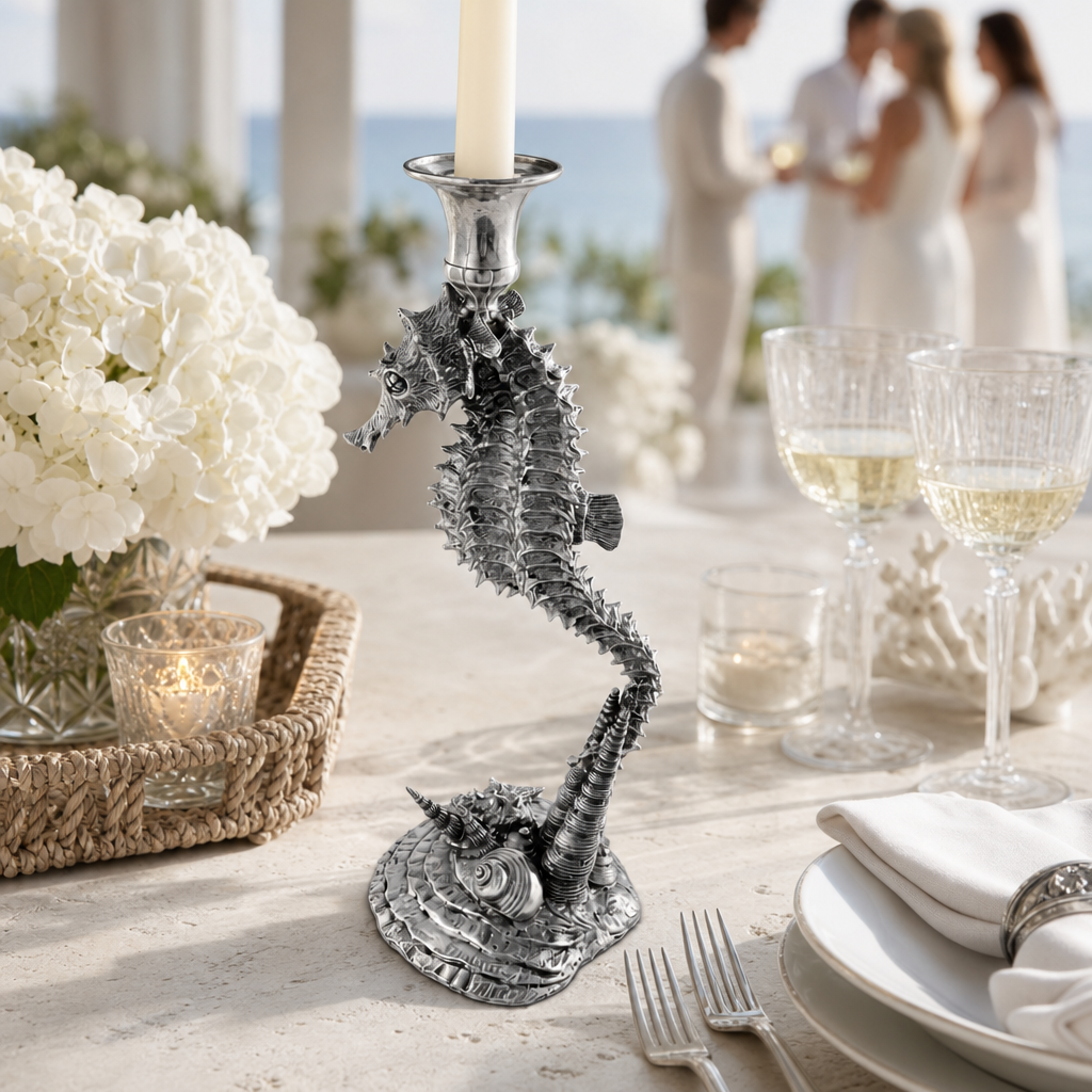 Pewter Seahorse Candlestick