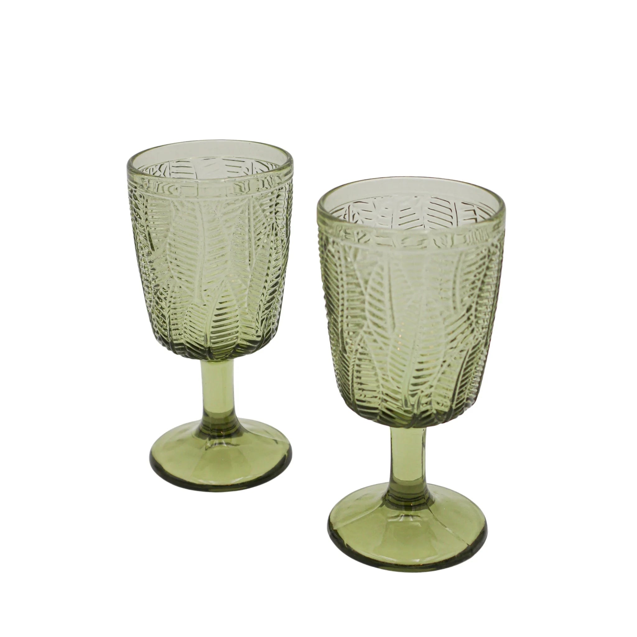 Olive Leaf Goblet in Green with Botanical Embossing (Set of 4)