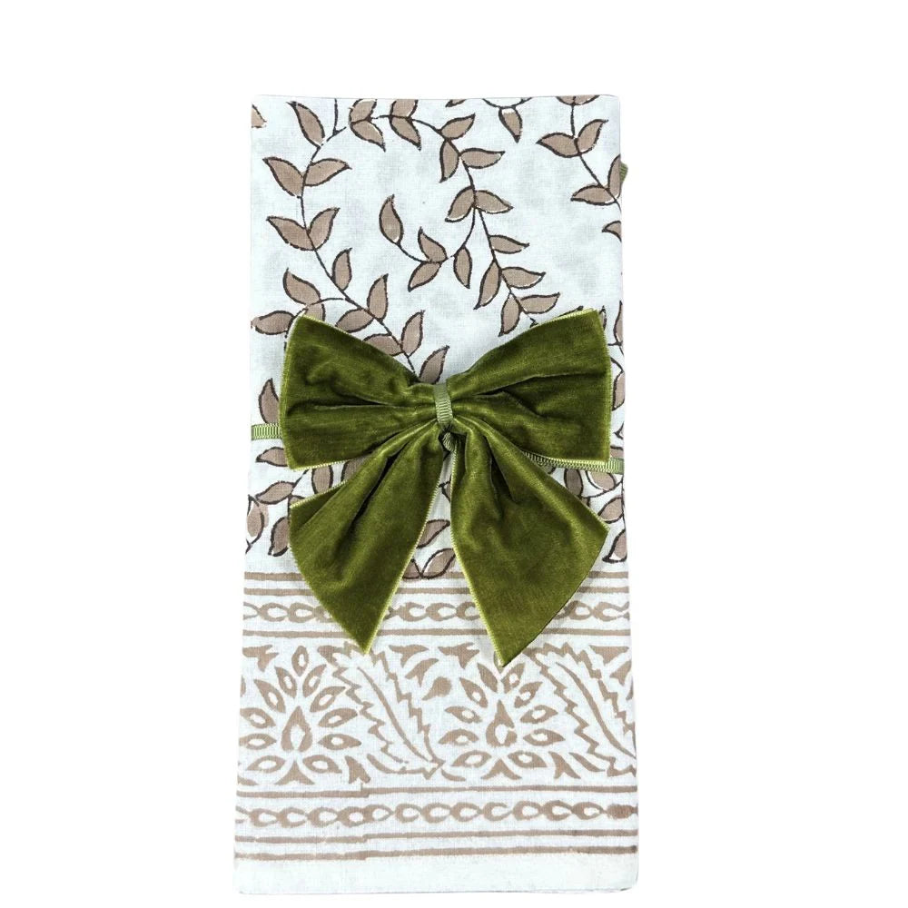 Velvet Bow Napkin Ties in Olive (Set of 4)