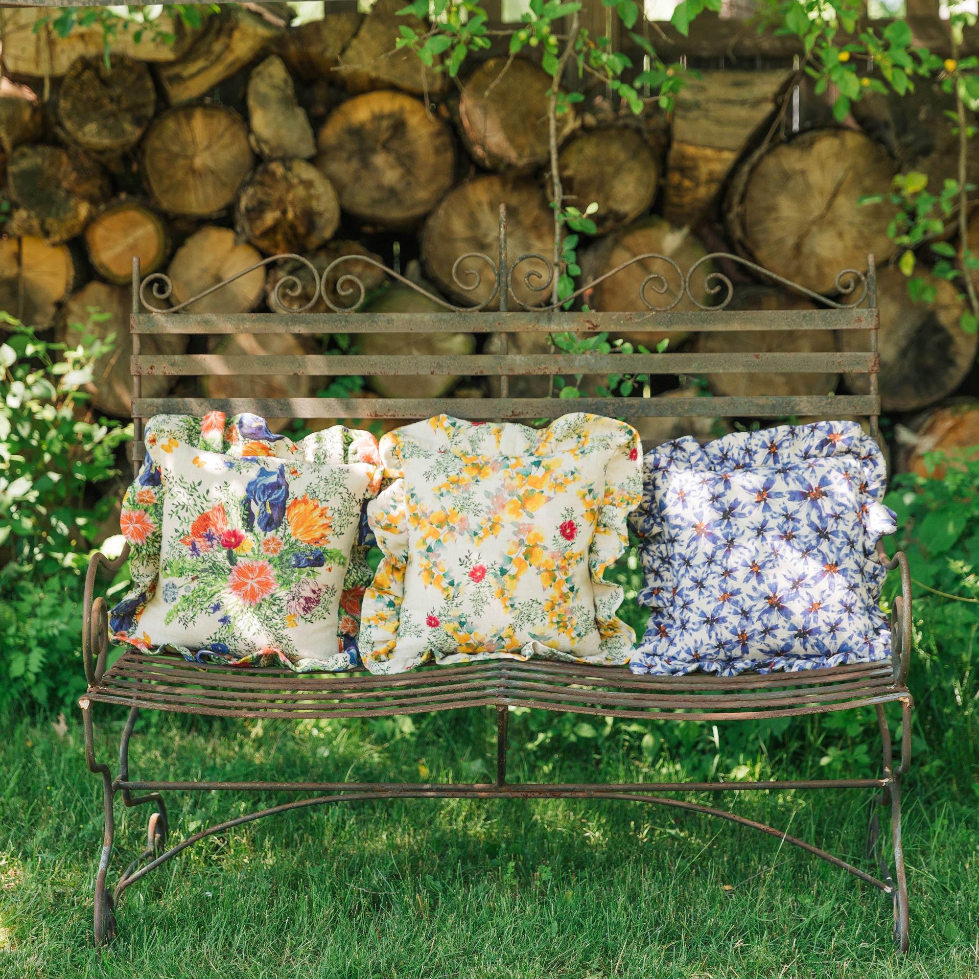 Organic Linen Ruffled Pillow Cover in Saint Valentine