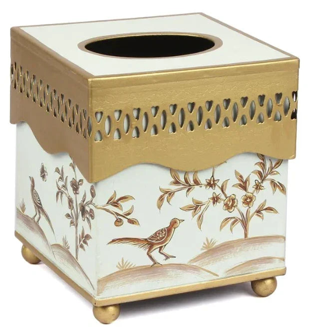 Pale Green & Gold Pierced Tissue Holder - The Mayfair Hall