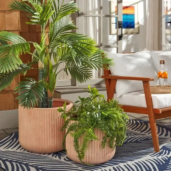 Lucca Terracotta Ficonstone Planter with Vertical Stripes (Set of 2) - The Mayfair Hall