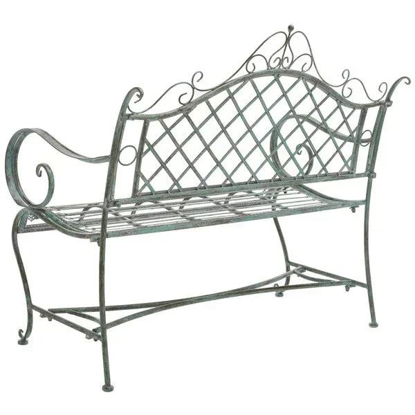 Abner Wrought Iron Garden Bench in Antique Green - The Mayfair Hall