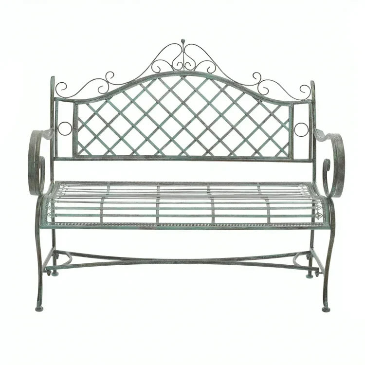 Abner Wrought Iron Garden Bench in Antique Green - The Mayfair Hall