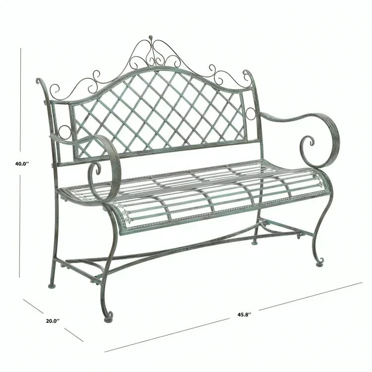 Abner Wrought Iron Garden Bench in Antique Green - The Mayfair Hall
