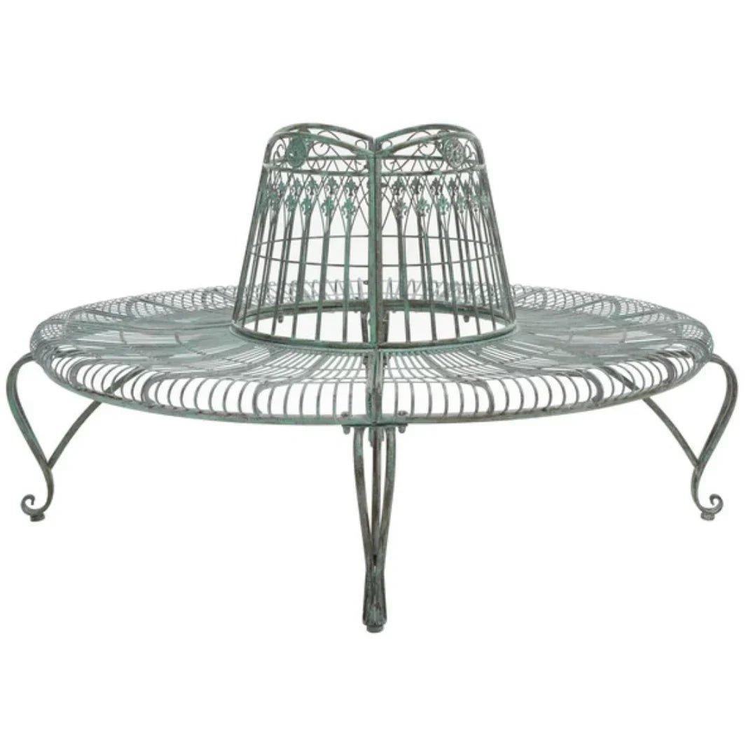 Ally Darling Wrought Iron Tree Bench in Antique Green - The Mayfair Hall
