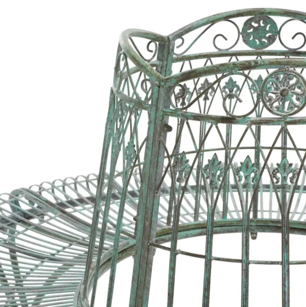 Ally Darling Wrought Iron Tree Bench in Antique Green - The Mayfair Hall