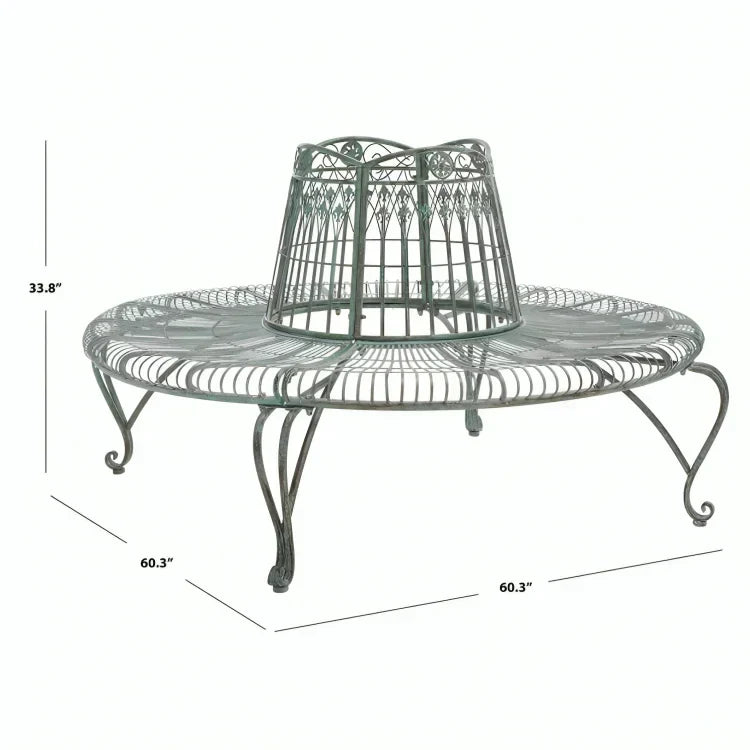 Ally Darling Wrought Iron Tree Bench in Antique Green - The Mayfair Hall