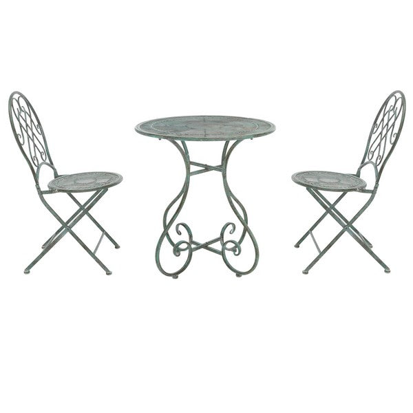Adriel 3 Piece Iron Bistro Set in Antique Green