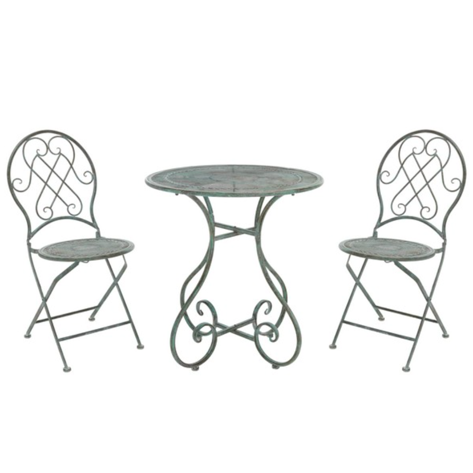 Adriel 3 Piece Iron Bistro Set in Antique Green