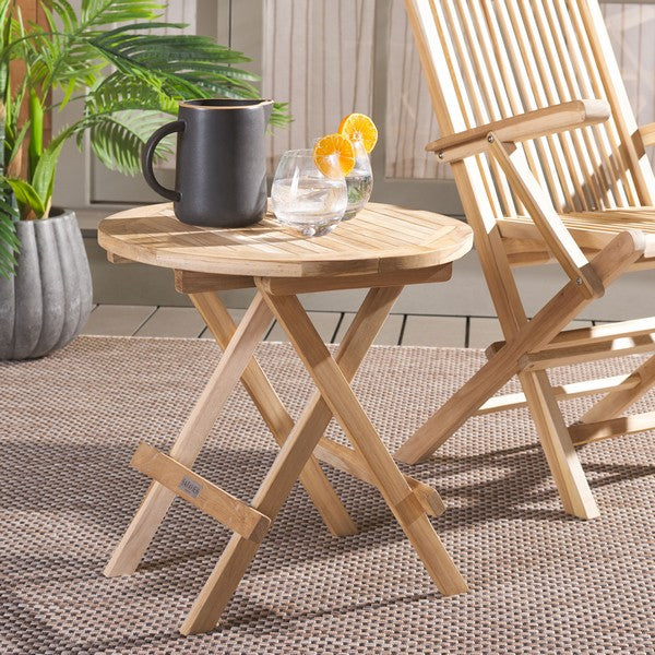 Rory Teak Outdoor Folding Round Table in Natural