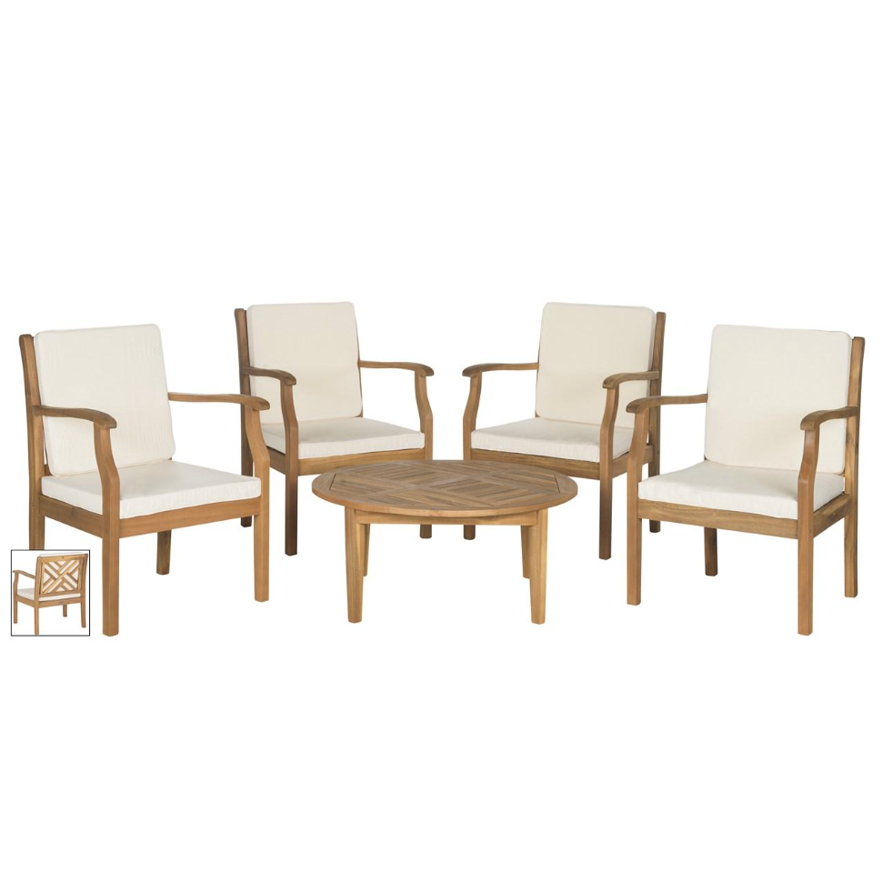 Anaheim 5 Piece Outdoor Coffee Set in Natural with Beige Cushion
