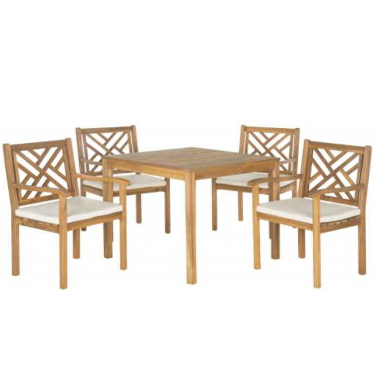 Bradbury 5 Piece Outdoor Dining Set in Natural with Beige Seat Cushion