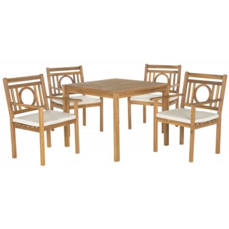 Montclair 5 Piece Outdoor Dining Set in Natural with Beige Seat Cushion