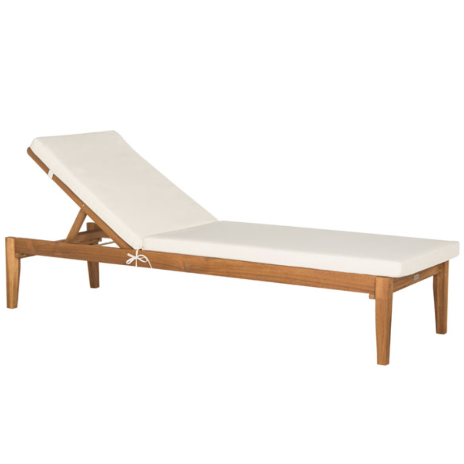 Montclair Acacia Wood Sun Lounger in Natural with Beige Cushion