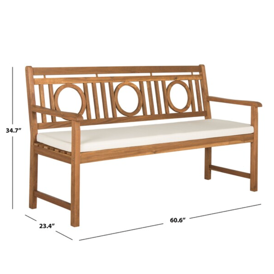 Montclair Acacia 3 Seat Bench in Natural with Beige Cushion