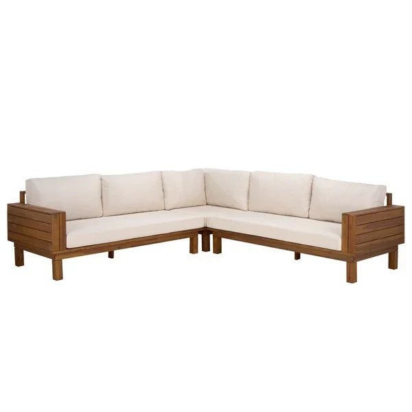 Napoli Acacia Outdoor Sofa in Teak Brown with Cream Cushion