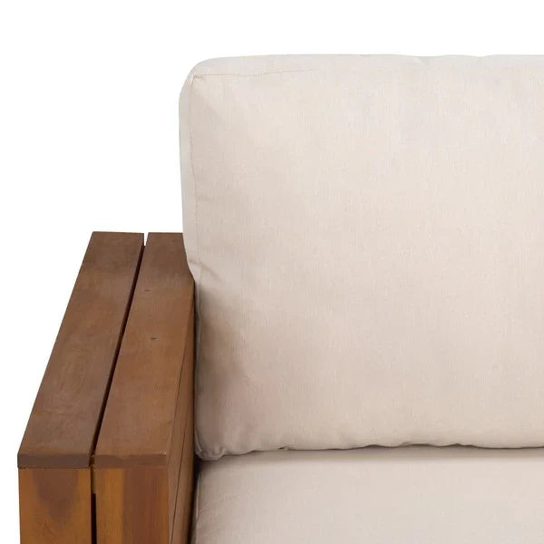Napoli Acacia Outdoor Sofa in Teak Brown with Cream Cushion