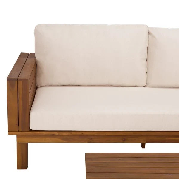 Napoli Acacia Outdoor Sofa in Teak Brown with Cream Cushion