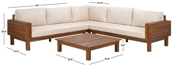 Napoli Acacia Outdoor Sofa in Teak Brown with Cream Cushion