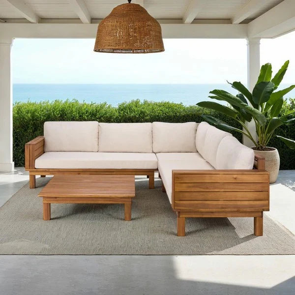 Napoli Acacia Outdoor Sofa in Teak Brown with Cream Cushion
