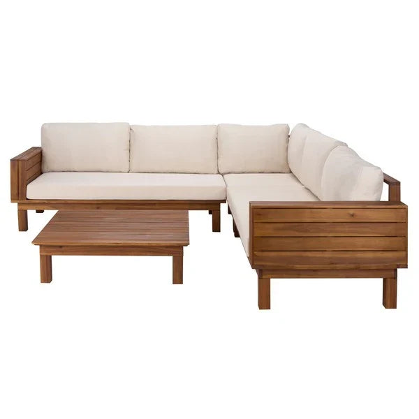 Napoli Acacia Outdoor Sofa in Teak Brown with Cream Cushion
