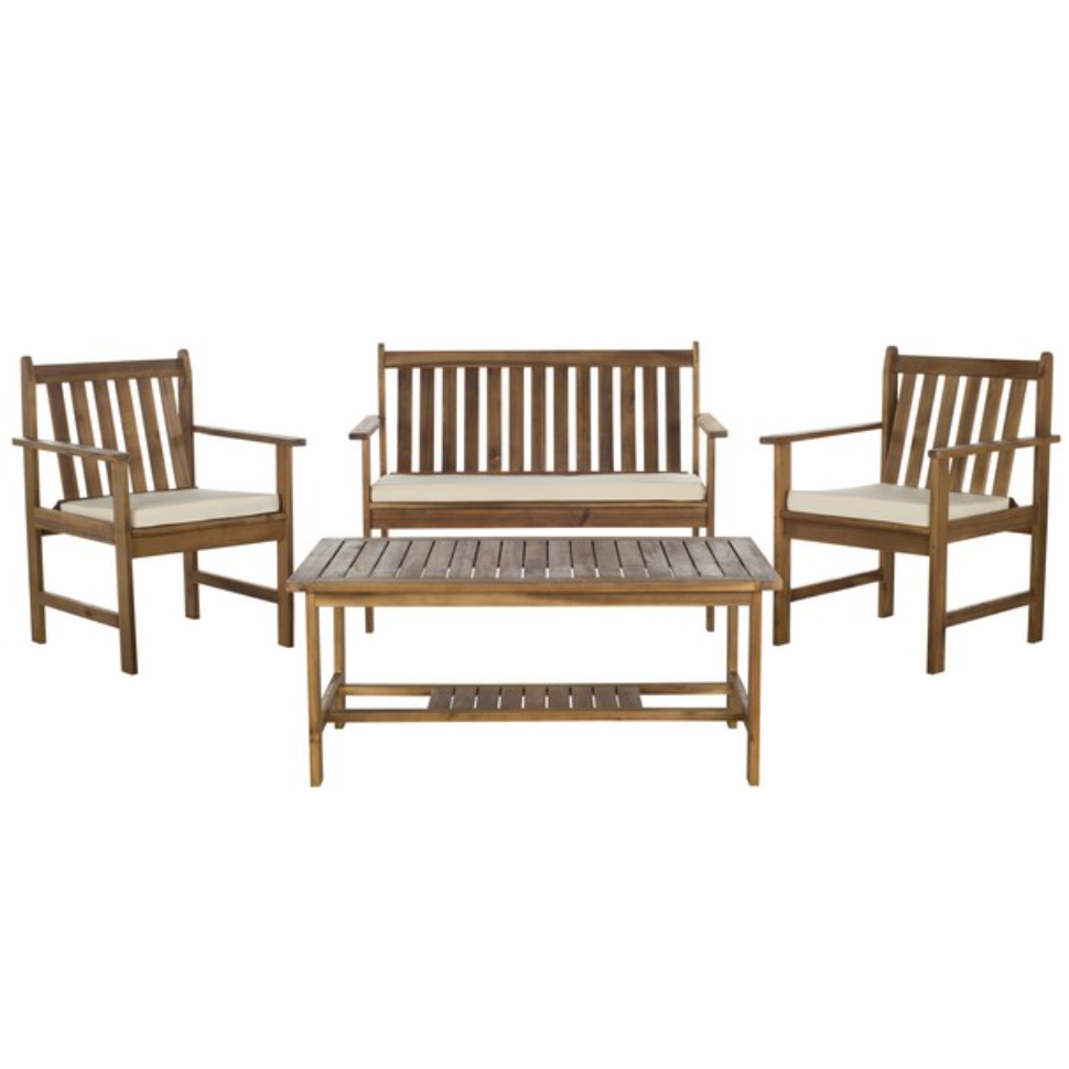 Burbank 4 Piece Patio Set in Natural with Beige Seat Cushion