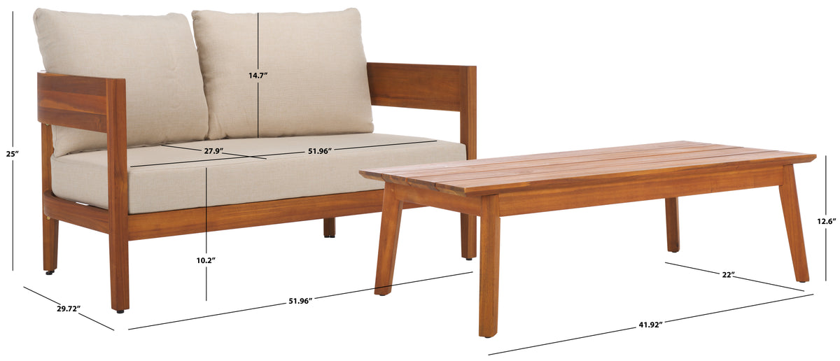 Theo Loveseat Table in Natural and Taupe