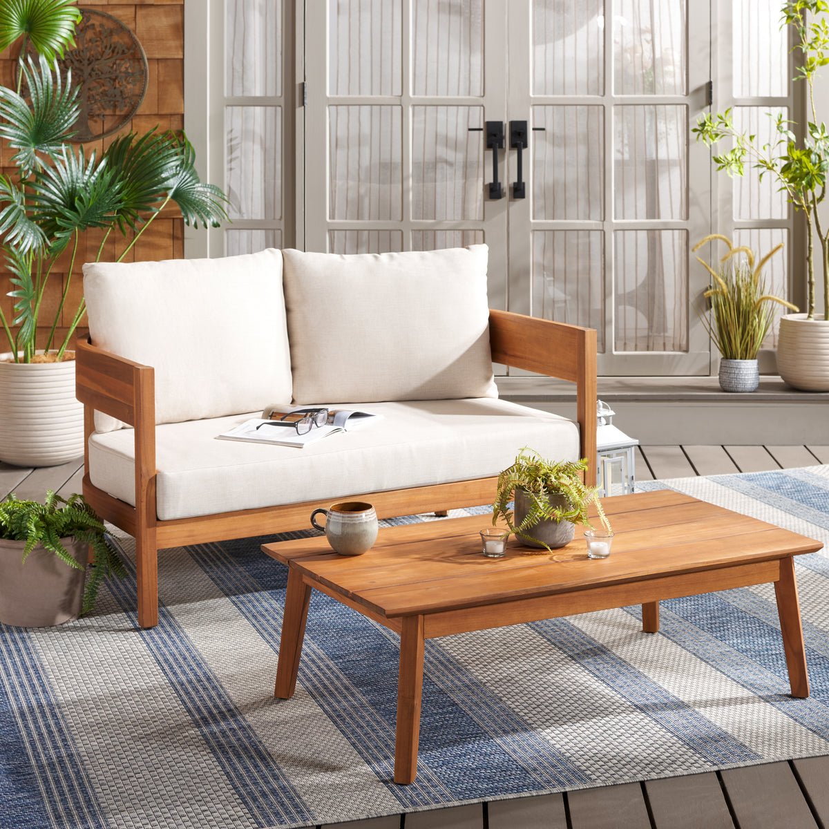 Theo Loveseat Table in Natural and Taupe