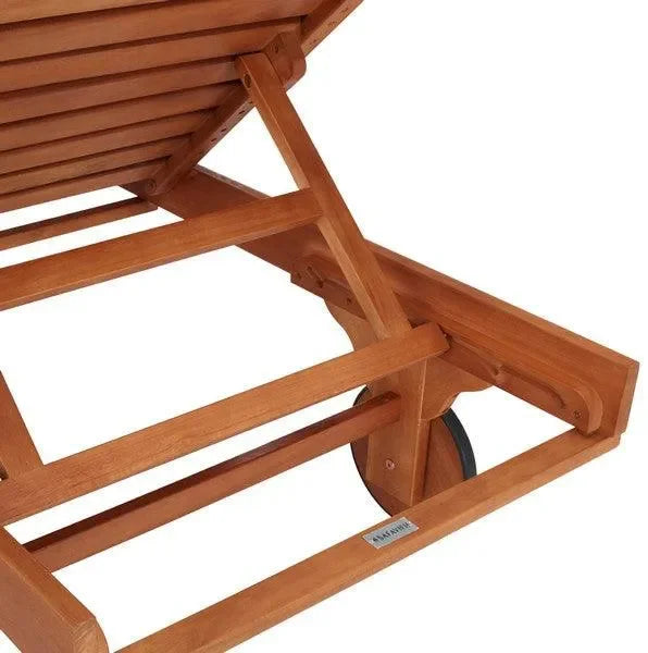 Newport Acacia Wood Outdoor Chaise Lounger in Natural and Beige - The Mayfair Hall