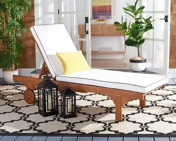 Newport Acacia Wood Outdoor Chaise Lounger in Natural and Beige - The Mayfair Hall