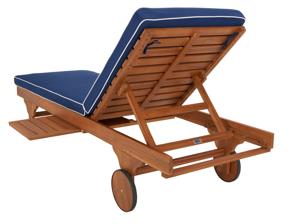 Newport Chaise Lounge in Natural with Navy Cushion and White Piping