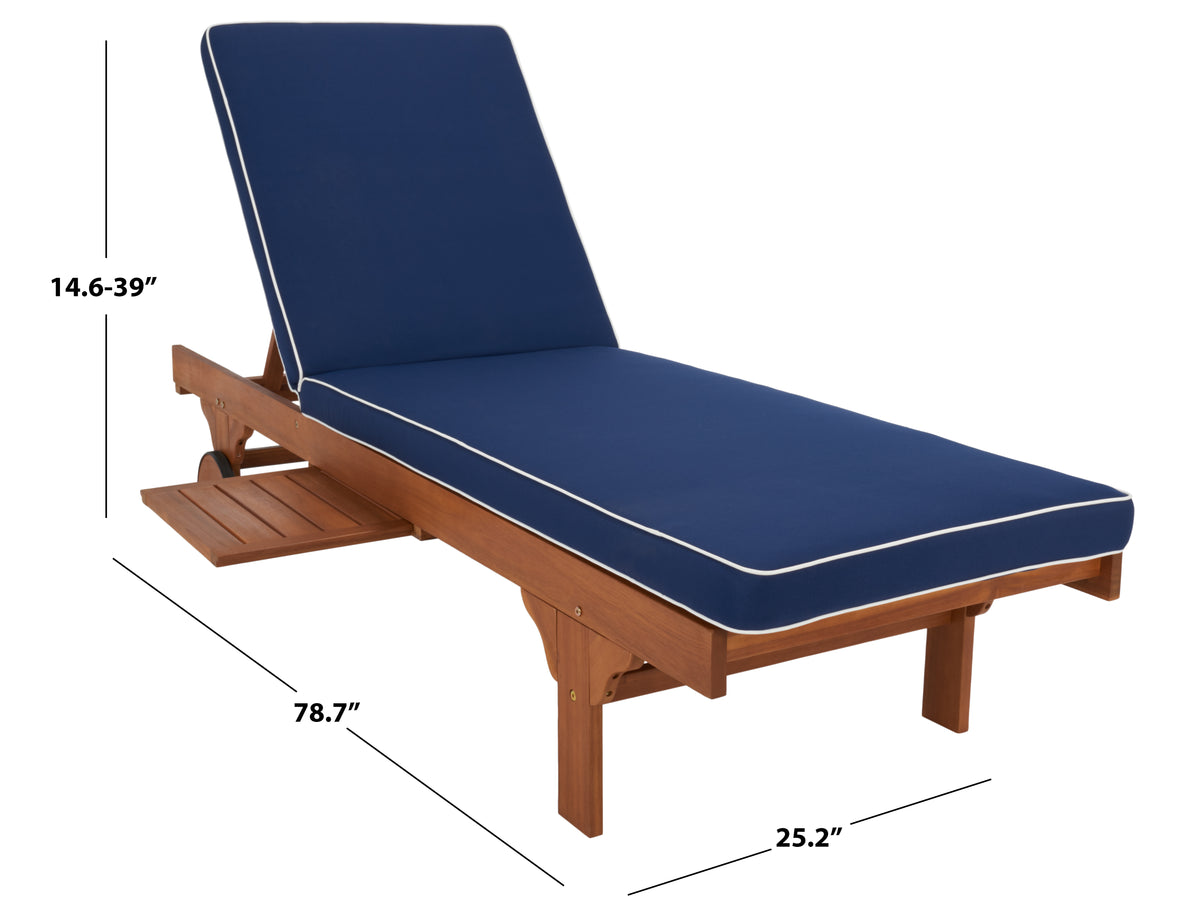 Newport Chaise Lounge in Natural with Navy Cushion and White Piping