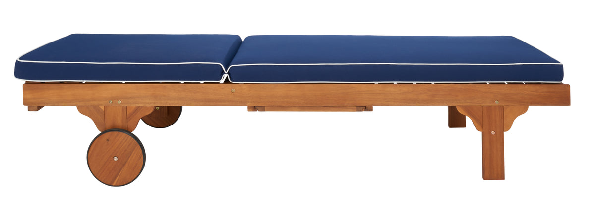 Newport Chaise Lounge in Natural with Navy Cushion and White Piping