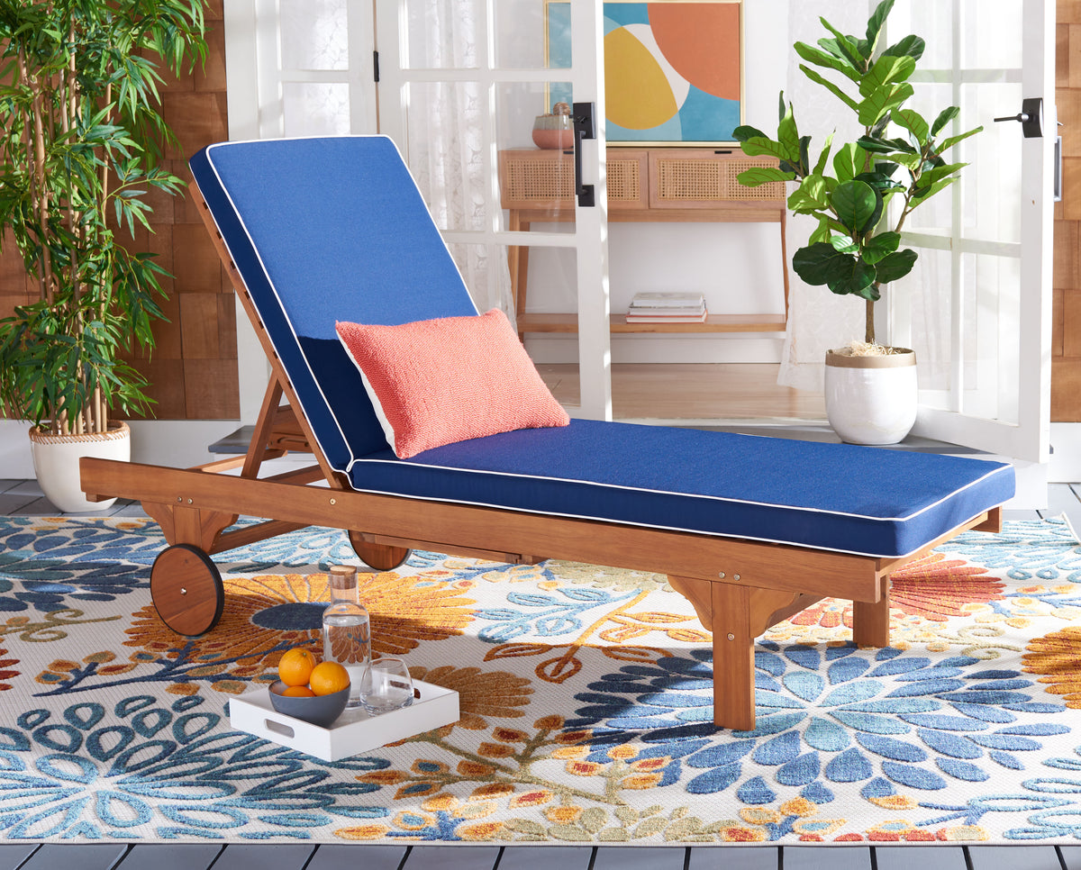Newport Chaise Lounge in Natural with Navy Cushion and White Piping