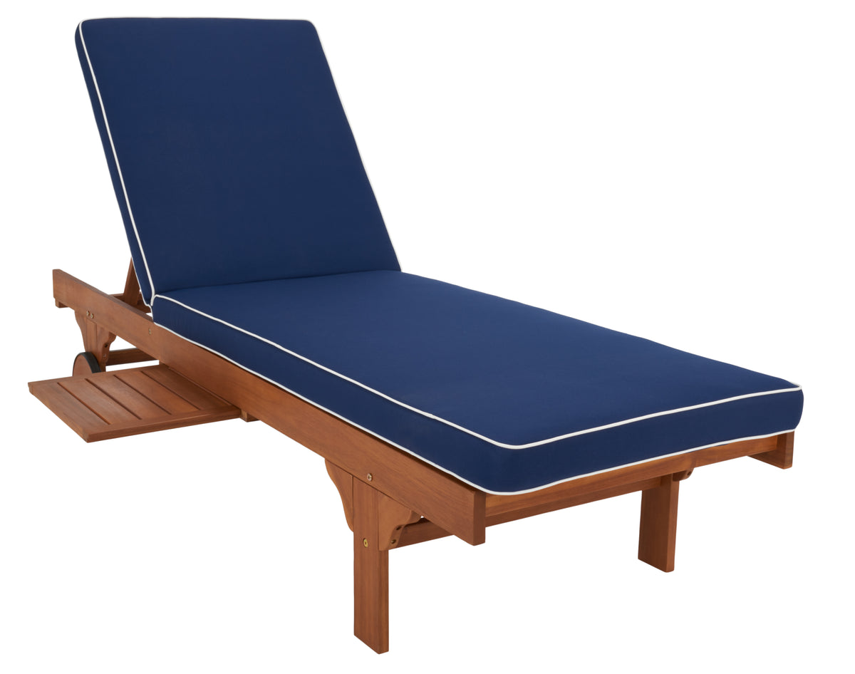 Newport Chaise Lounge in Natural with Navy Cushion and White Piping