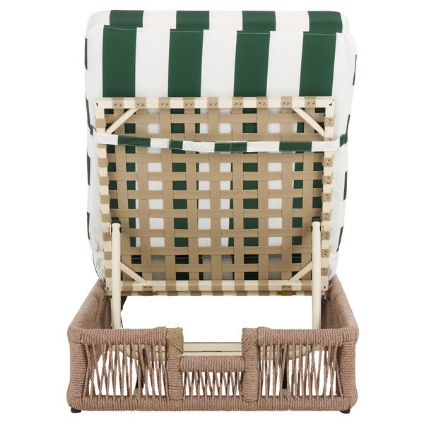 Gillian Woven Rope Outdoor Chaise Loungers in Heather Tan and Hunter Green