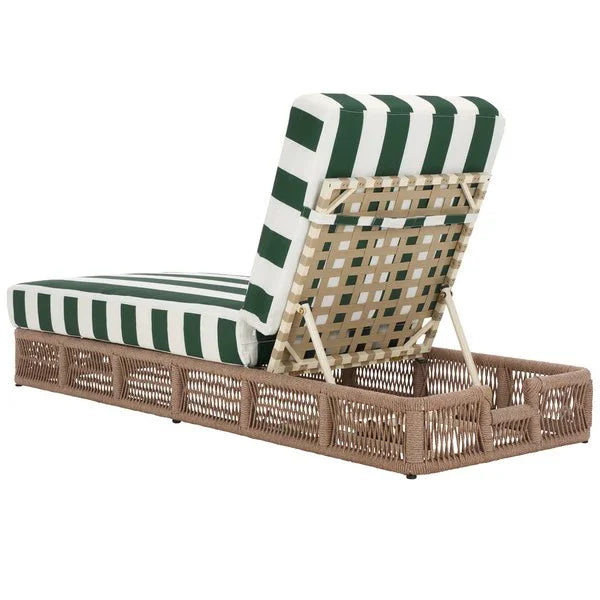 Gillian Woven Rope Outdoor Chaise Loungers in Heather Tan and Hunter Green - The Mayfair Hall