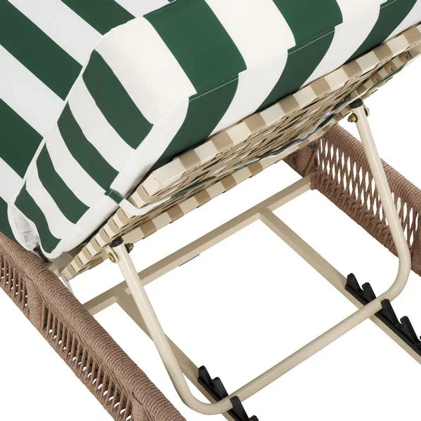 Gillian Woven Rope Outdoor Chaise Loungers in Heather Tan and Hunter Green - The Mayfair Hall