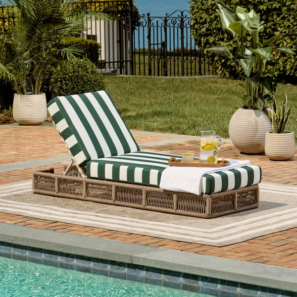 Gillian Woven Rope Outdoor Chaise Loungers in Heather Tan and Hunter Green