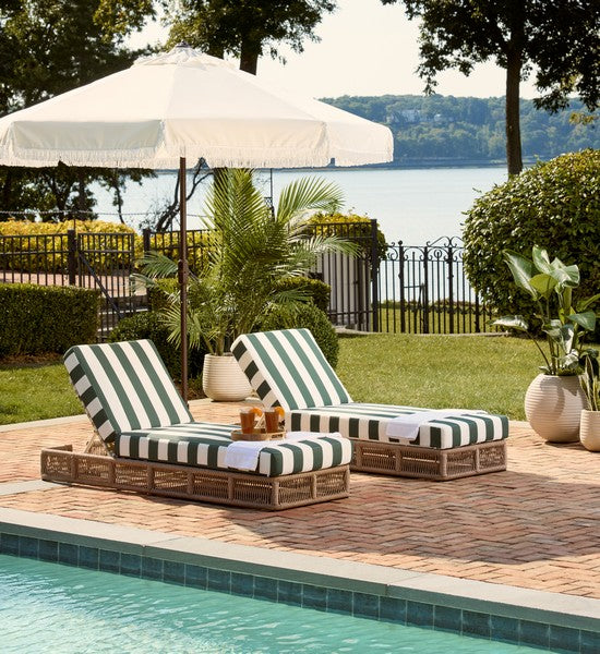 Gillian Woven Rope Outdoor Chaise Loungers in Heather Tan and Hunter Green