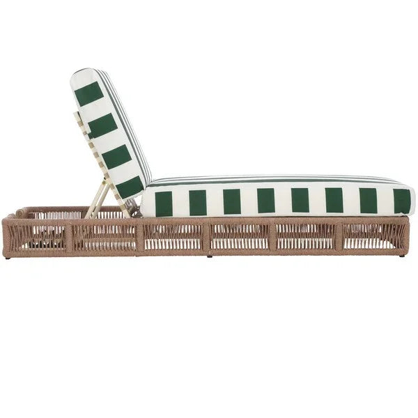 Gillian Woven Rope Outdoor Chaise Loungers in Heather Tan and Hunter Green - The Mayfair Hall