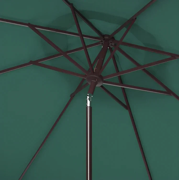 Milan Polyester Fringe Crank Outdoor Umbrella in Hunter Green with Push Button (9 ft) - The Mayfair Hall