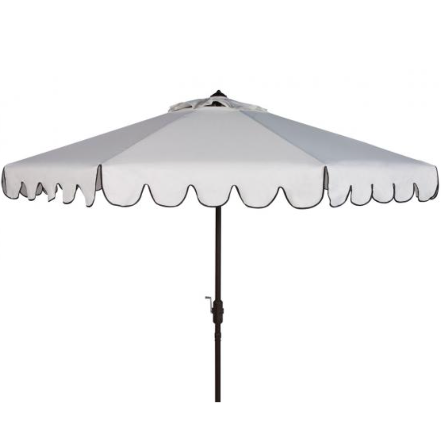 Venice Crank Outdoor Auto Tilt Umbrella in Ivory with Black Scalloped Edge (9 ft)