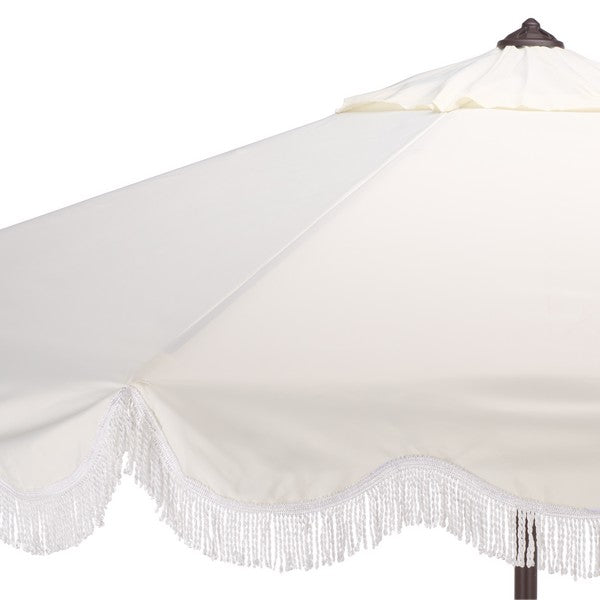 Mezze Crank Umbrella in Ivory with White Fringe (9 ft)
